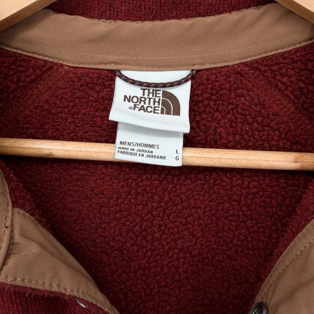 The North Face Mens Gordon Lyons Shacket Brick Red Fleece Snap Front Jacket L